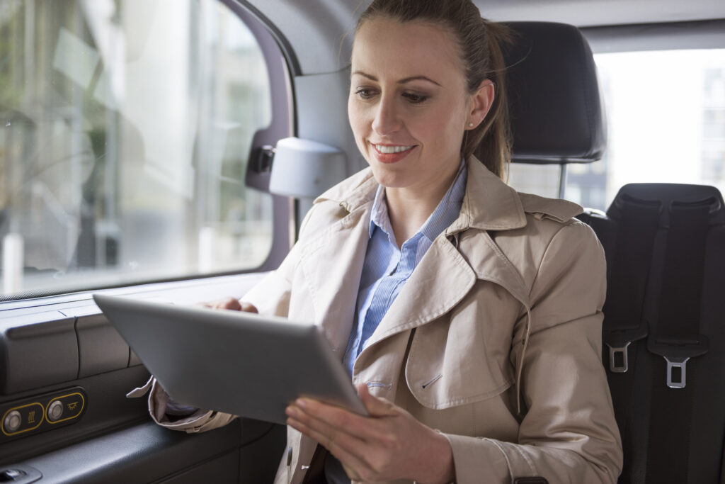 working businesswoman taxi